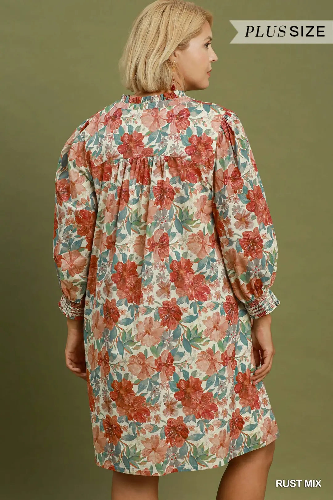 Curvy Autumn Blossom Ruffle Dress