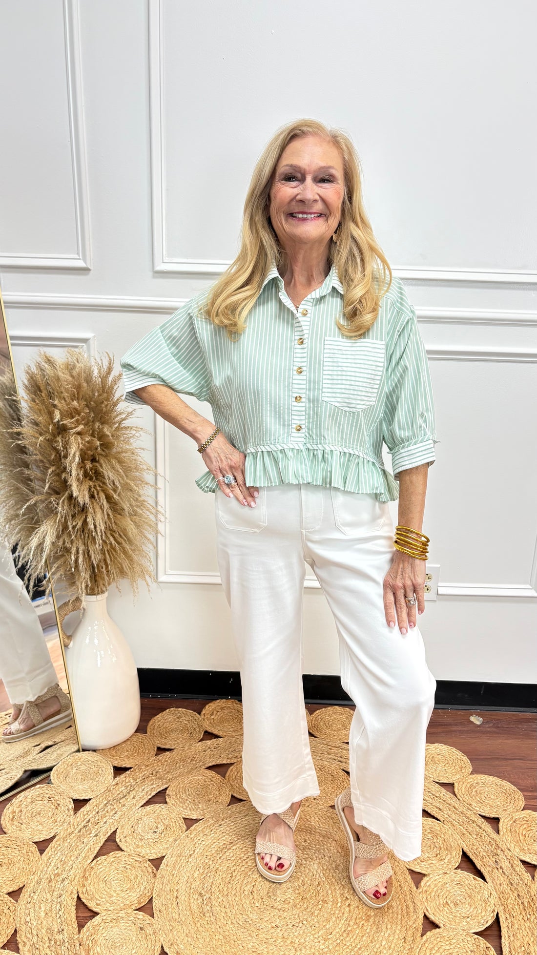 Sage Breeze Striped Peplum By Eesome