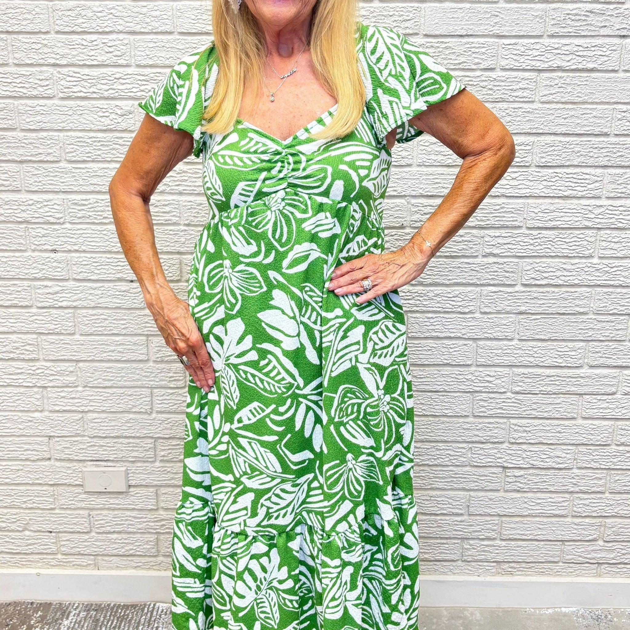 Tropical Printed Knit Popcorn Maxi Dress- By Easel