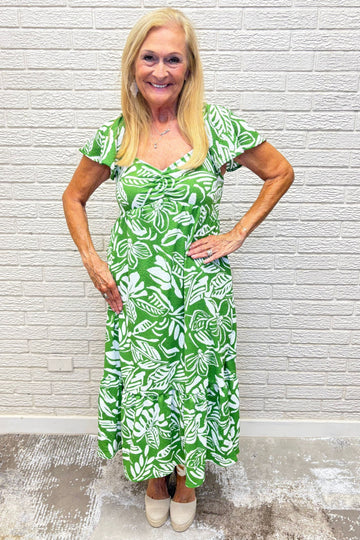 Tropical Printed Knit Popcorn Maxi Dress- By Easel