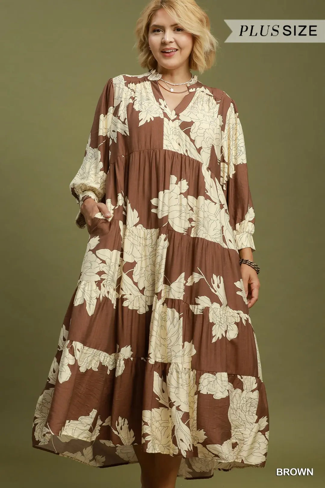 Mocha Magnolia Floral Maxi Dress