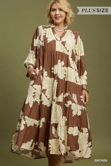 Mocha Magnolia Floral Maxi Dress