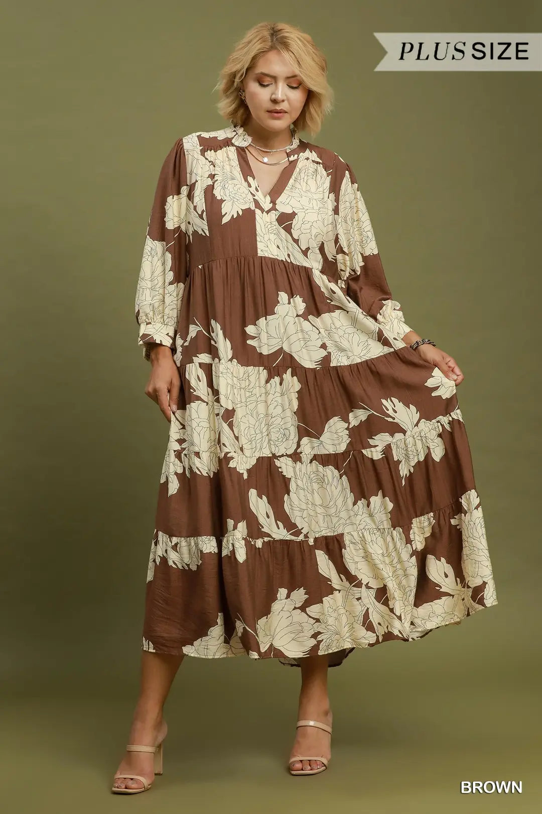 Mocha Magnolia Floral Maxi Dress