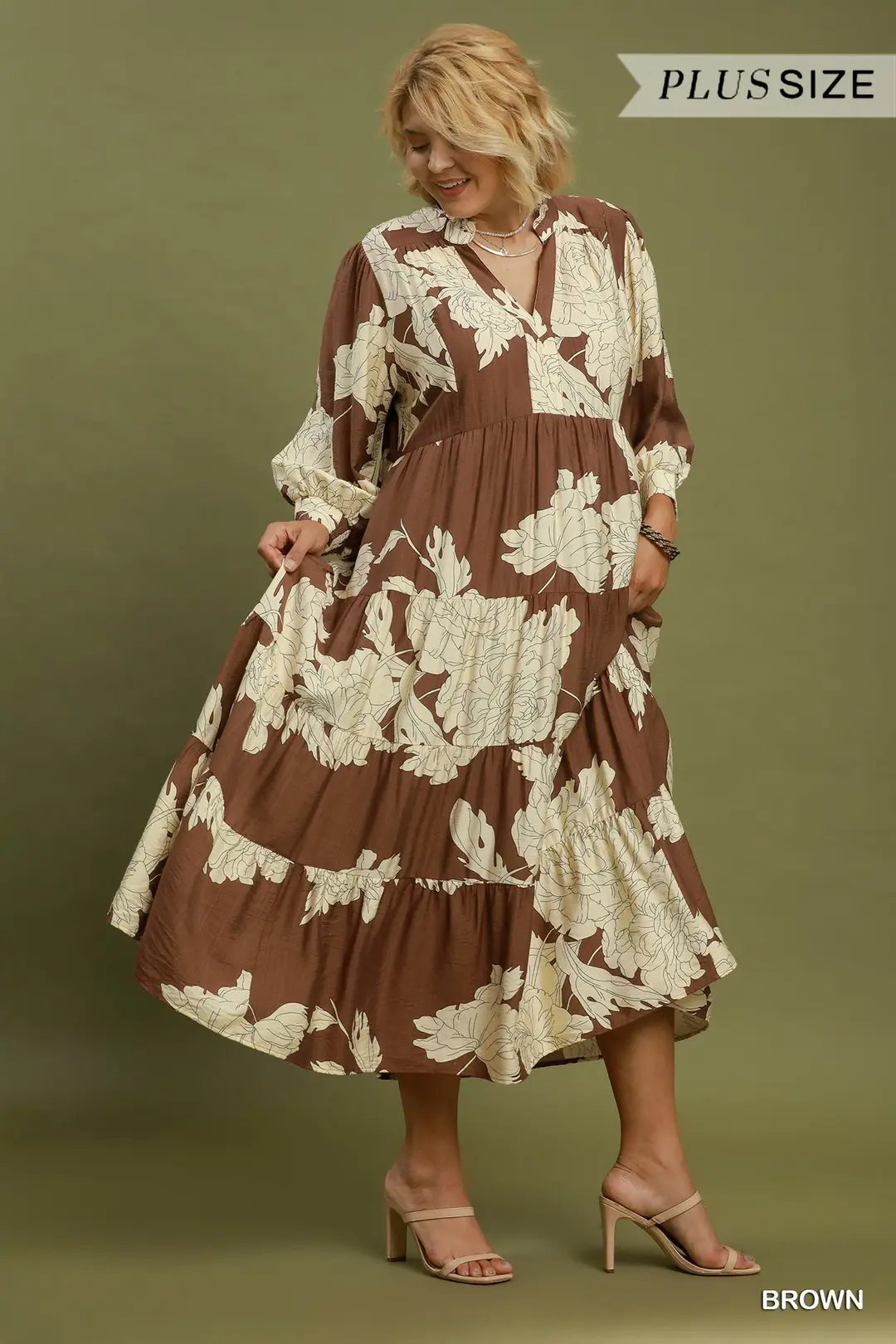 Mocha Magnolia Floral Maxi Dress