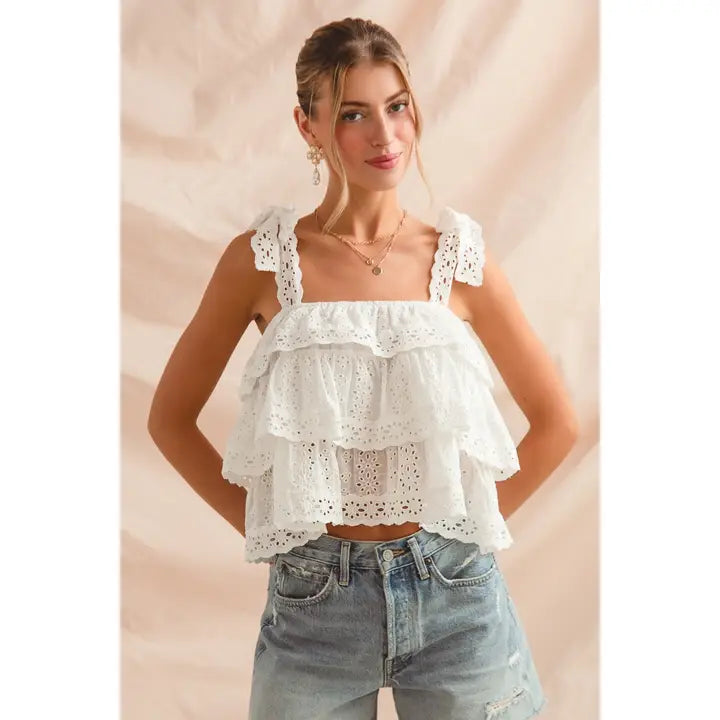 Sweet Romance Eyelet Tiered Top By So Me