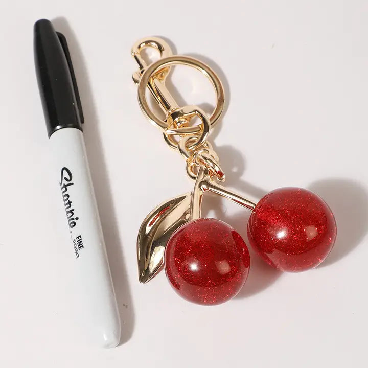 Sparkling Resin Cherry Figure Keyring Bag Charm