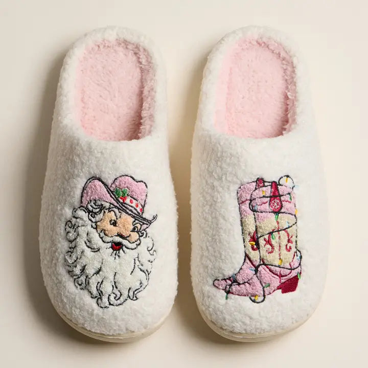 Slippers with Cowboy Santa and Boot Design Christmas