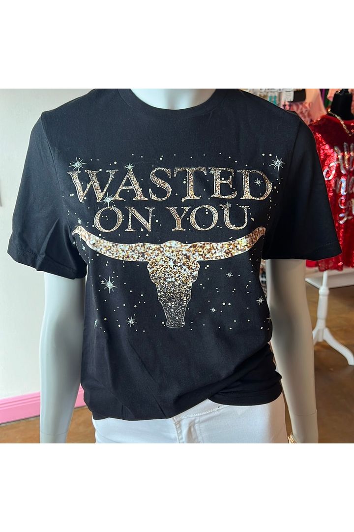 Wasted on You Graphic Tee With Rhinestones
