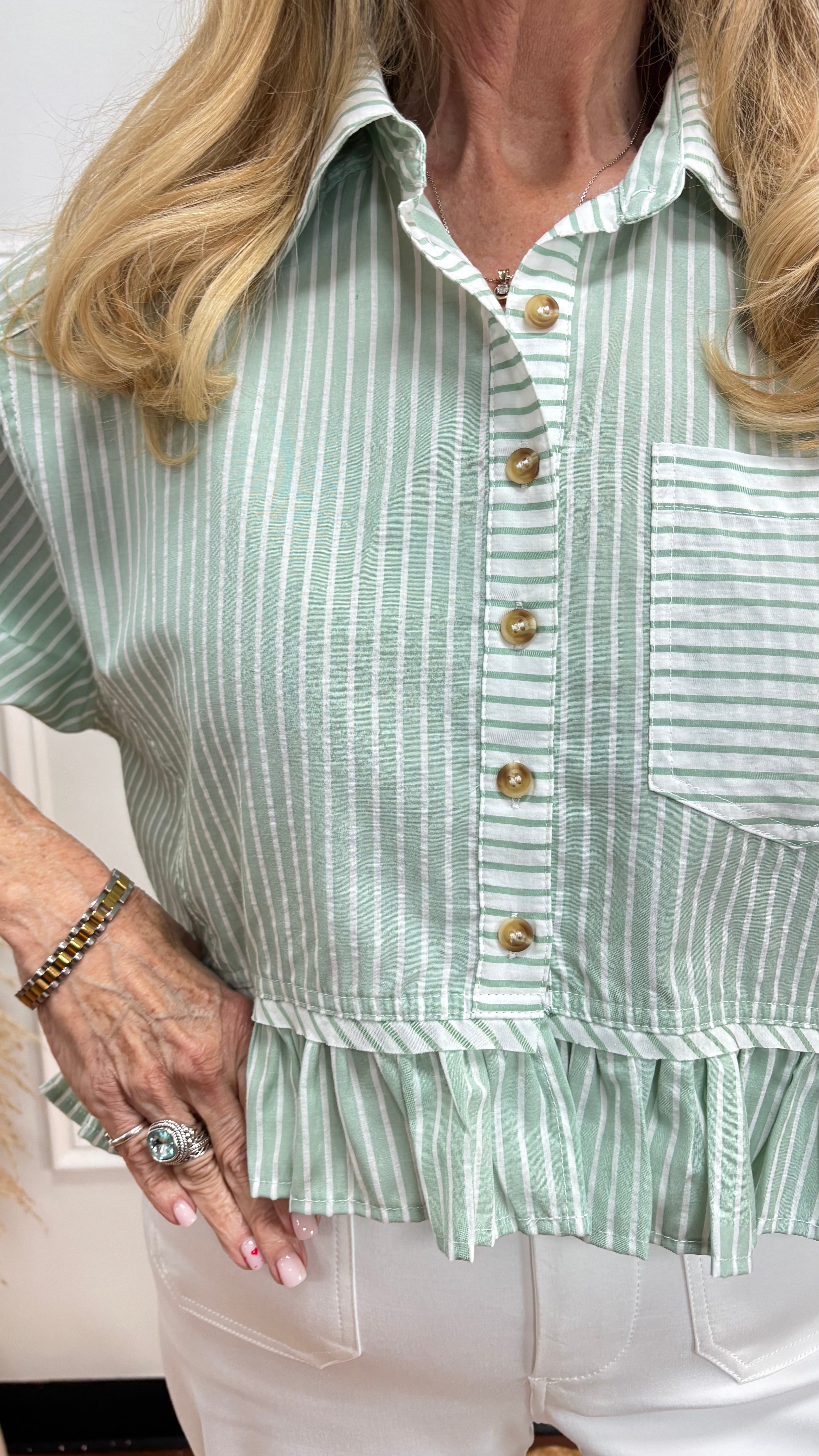 Sage Breeze Striped Peplum By Eesome