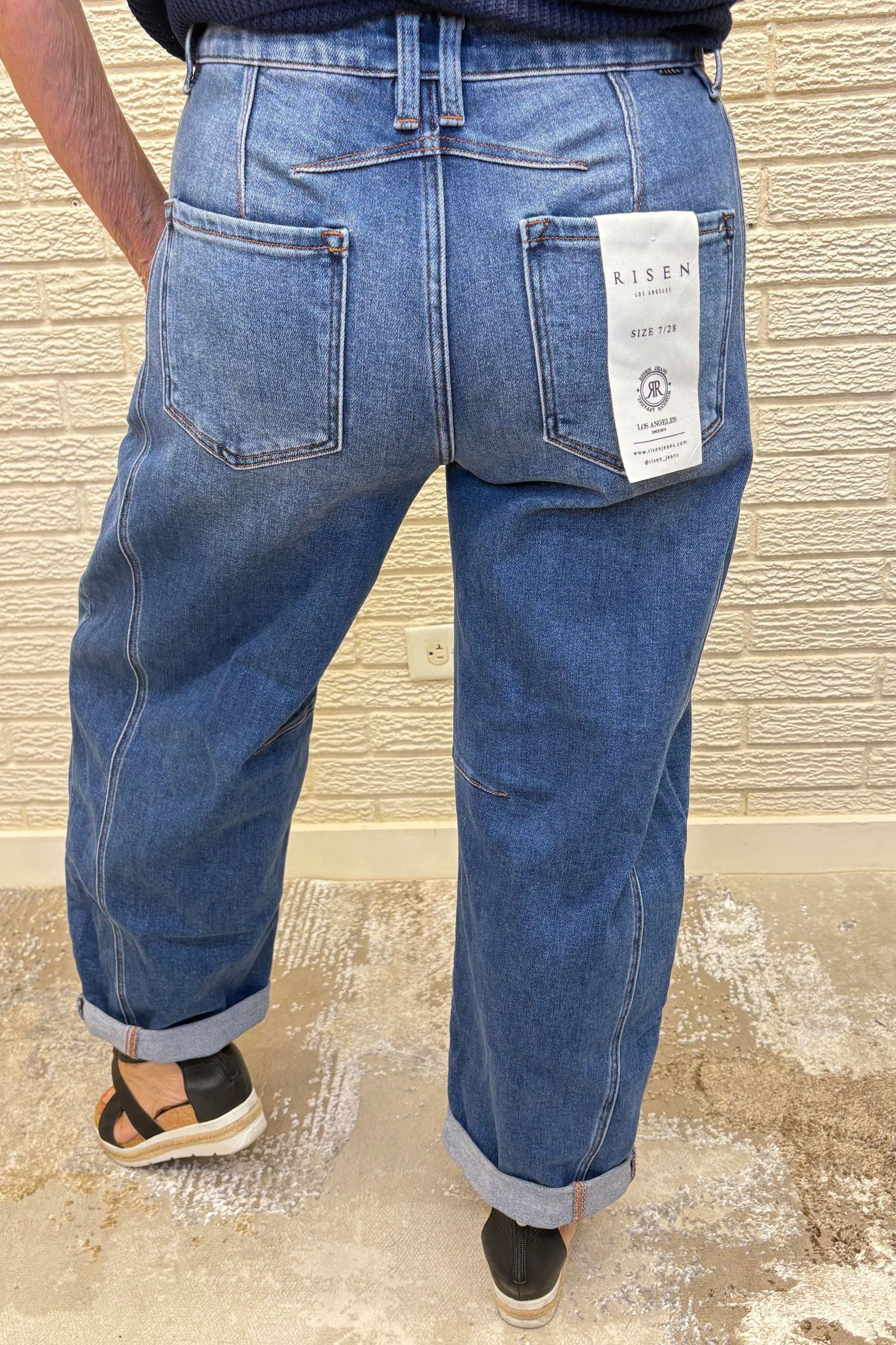 High Rise Boyfriend Cuffed Barrel Jeans By Risen