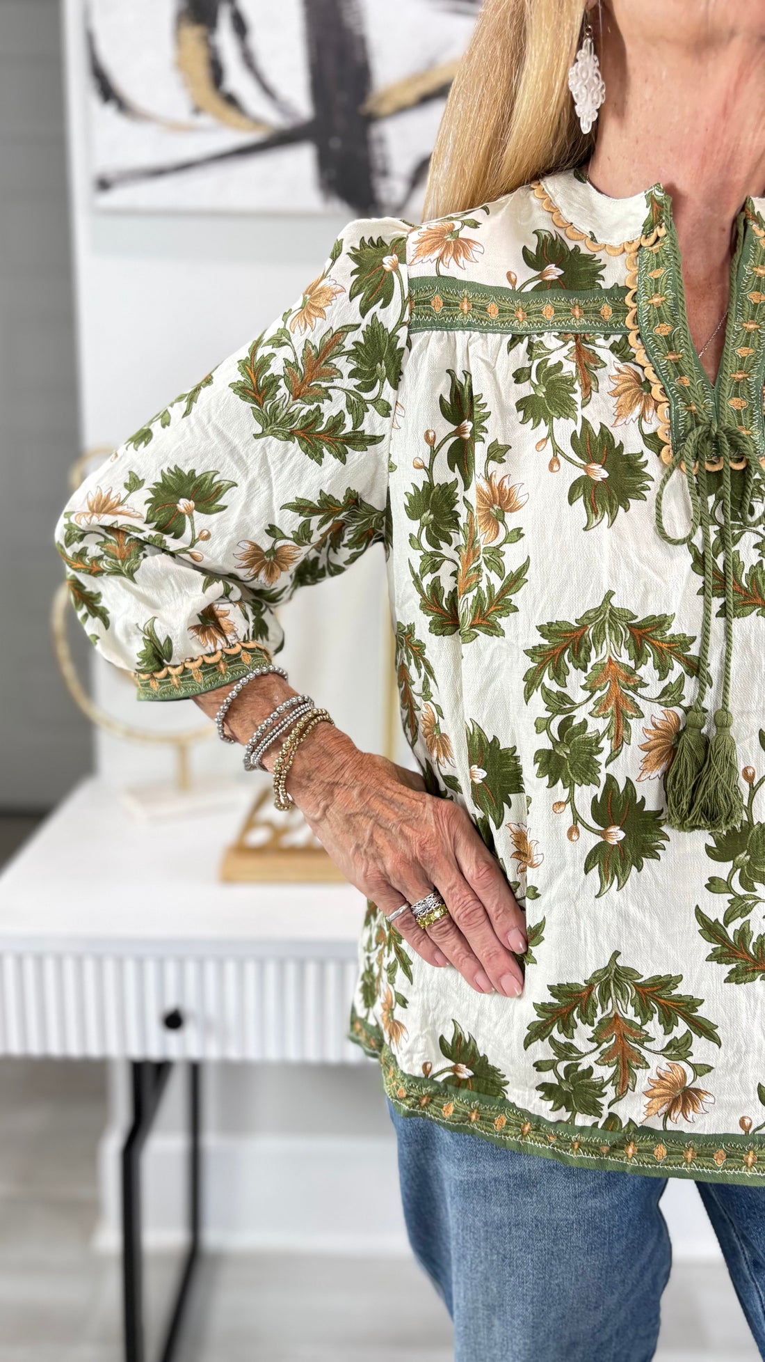 Floral Fall Print 3/4 Length Sleeve Blouse By Gigio