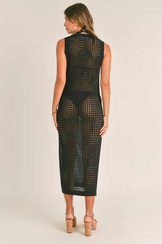 Sleeveless Crochet Knit Cover Up Midi Dress