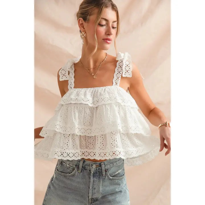 Sweet Romance Eyelet Tiered Top By So Me