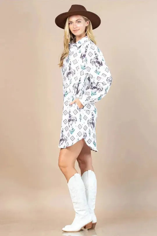 Cowboy Rodeo Cactus Print Button Down Shirt