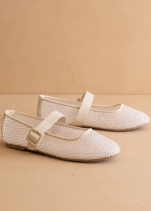 The Gem | Ivory Gem Embellished Mesh Mary Jane Flat
