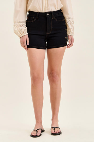 judy blue black denim shorts with gold star stud detail high waisted fi