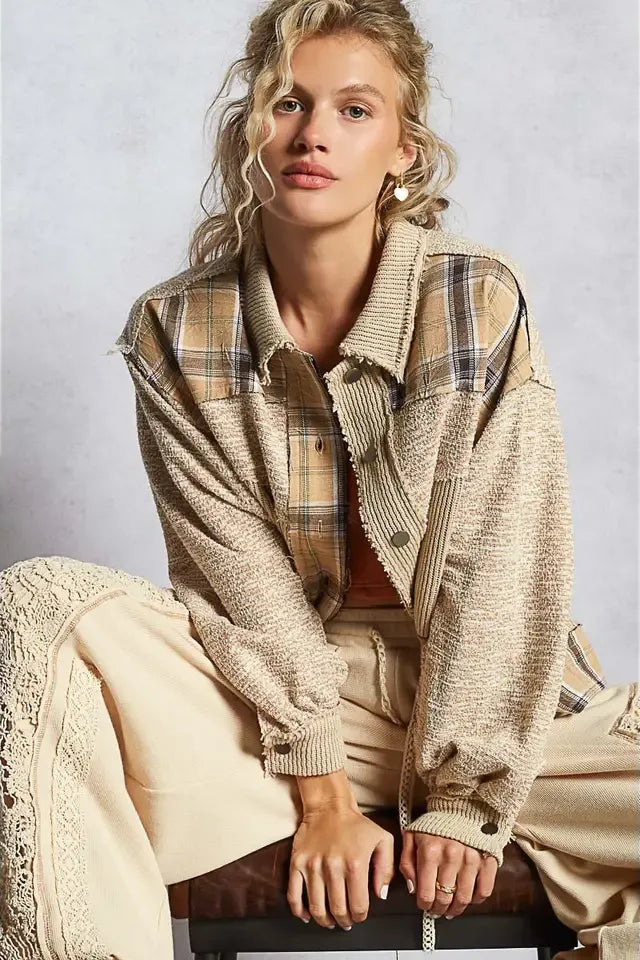 Multi Fabrication Plaid Contrast Casual Jacket By Pol