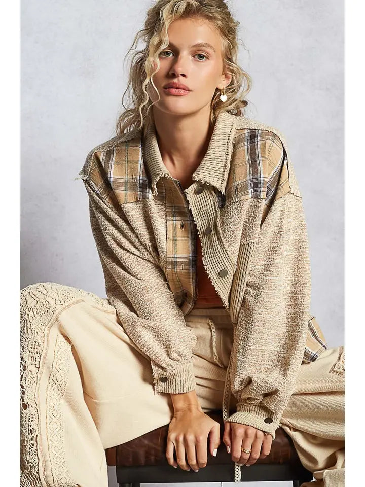 Multi Fabrication Plaid Contrast Casual Jacket By Pol