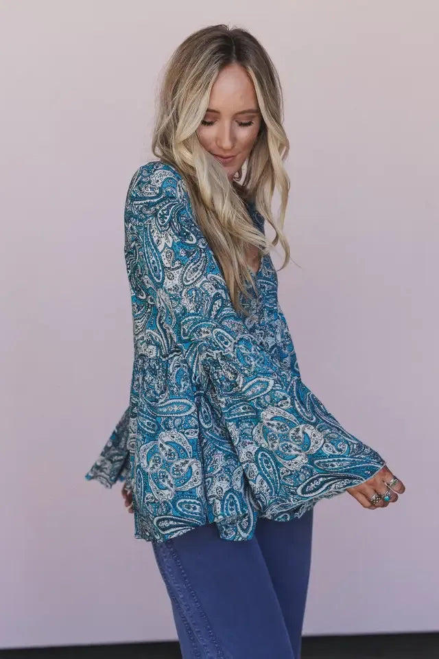 Brea Blue Paisley Print Top By Three Bird Nest
