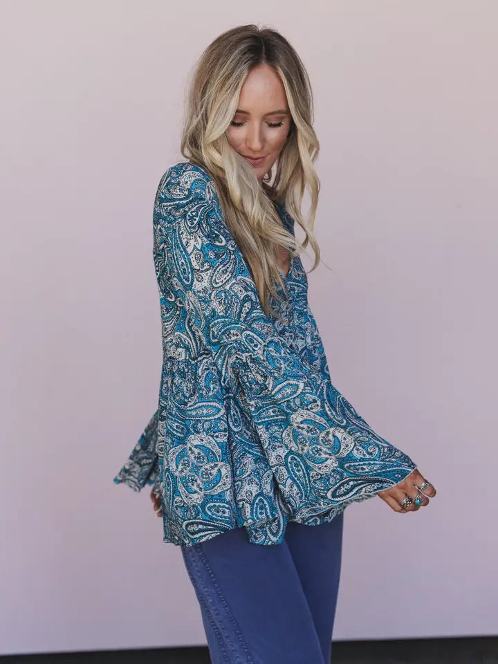 Brea Blue Paisley Print Top By Three Bird Nest