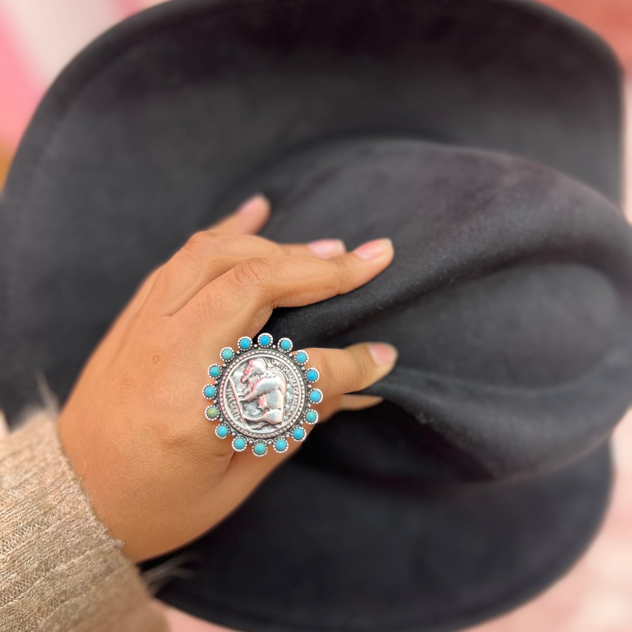 Western Buffalo Coin Ft Turquoise Ring