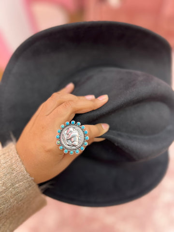 Western Buffalo Coin Ft Turquoise Ring