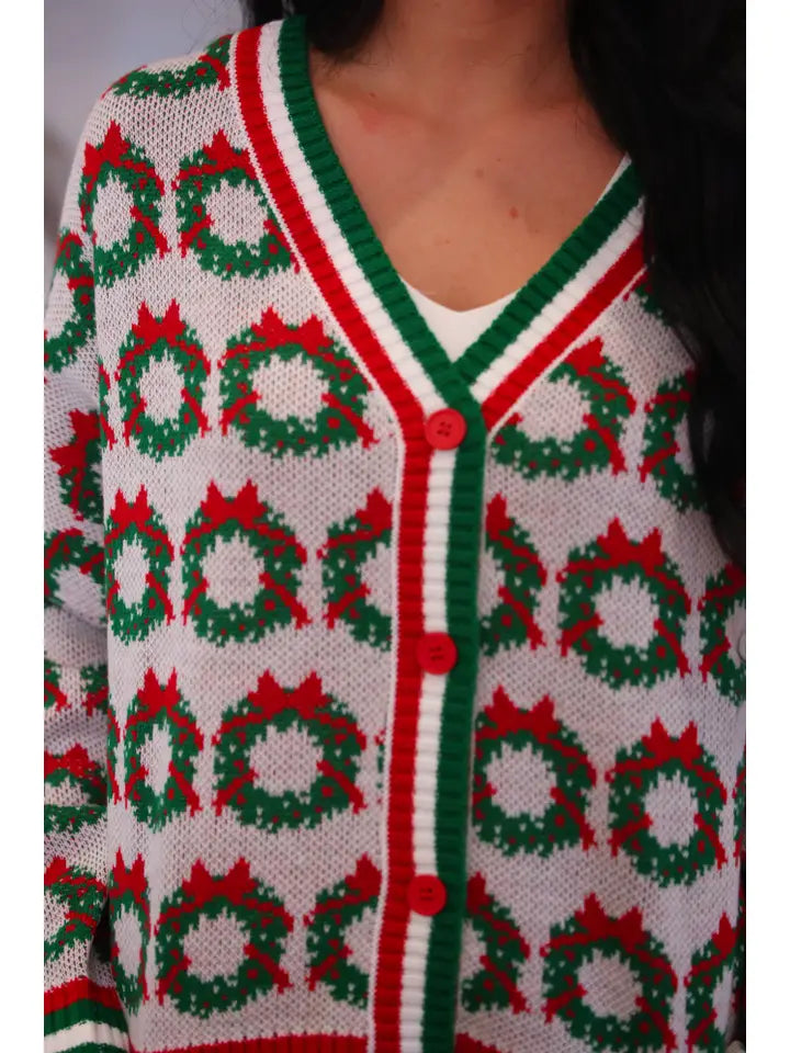 Ribbon Wreath Knit Cardigan