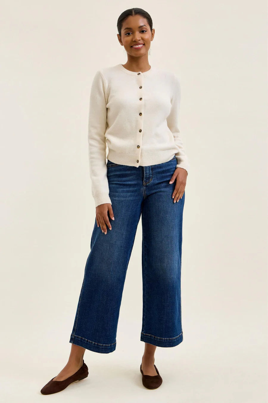 Judy Blue High Waist Tummy Control Deep Indigo Claudia Ankle Wide Leg Denim Jeans 881187