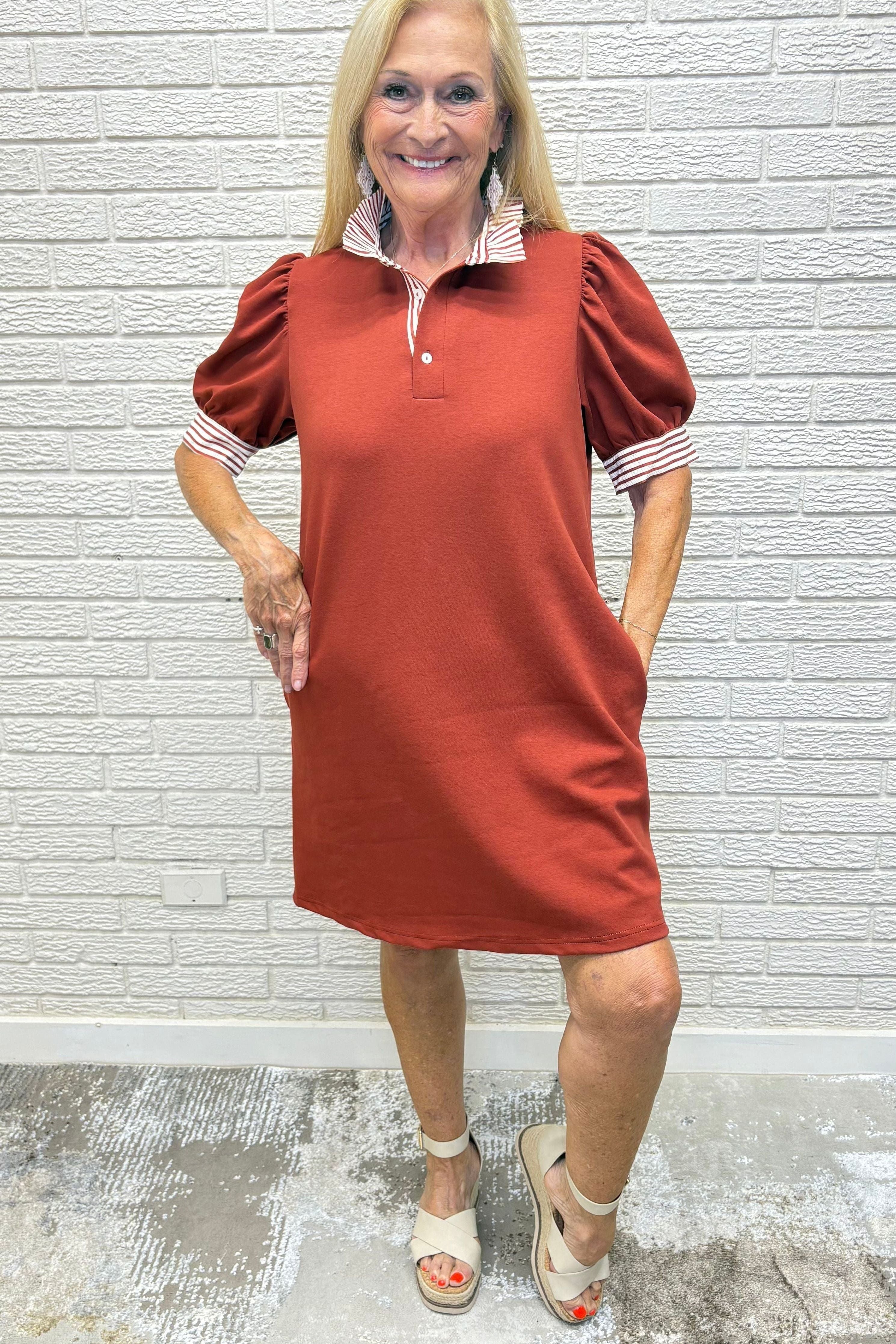 Ruffle Neck Pullover Polo Dress By Entro