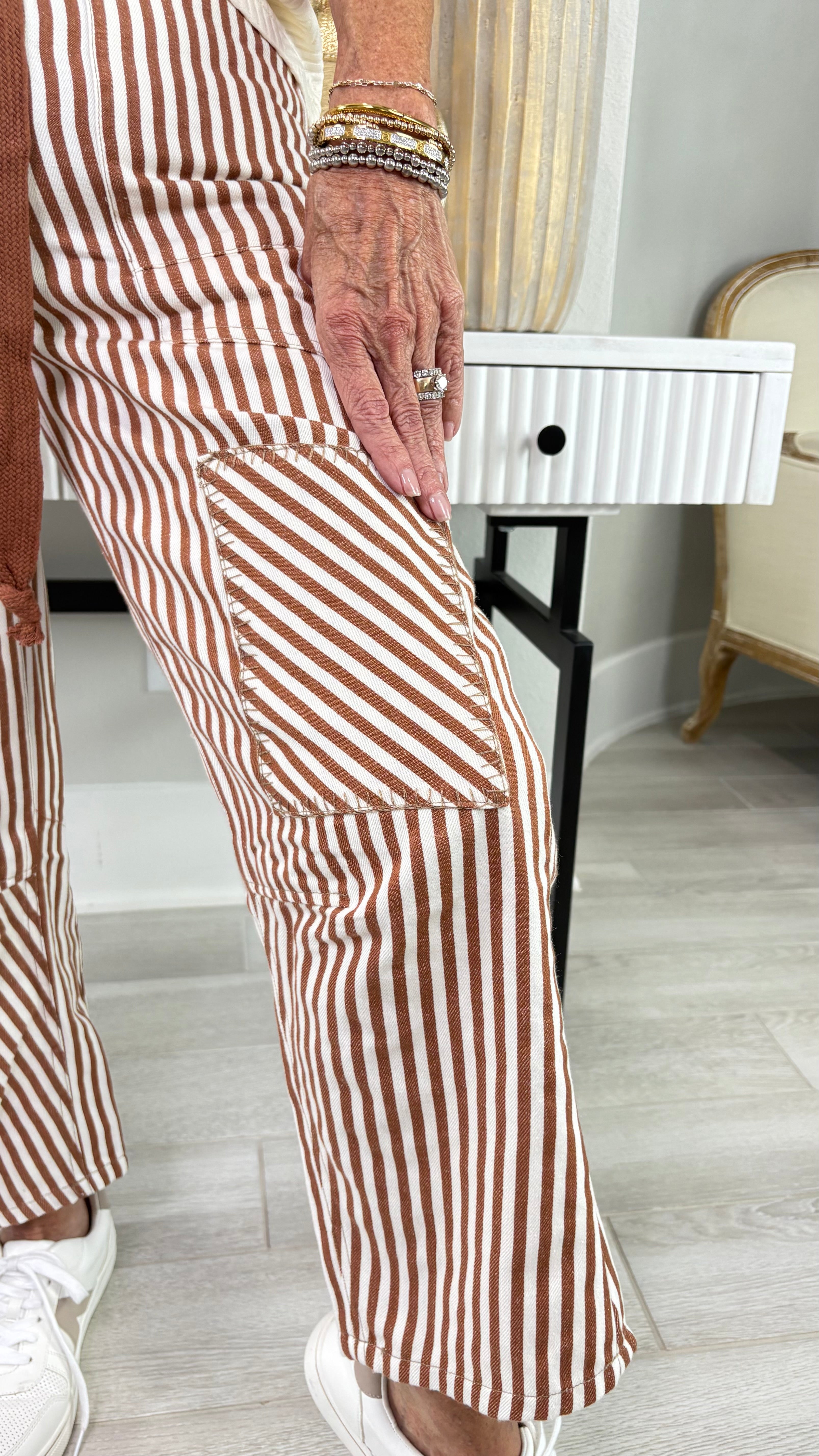 Striped Patchwork Barrel Pants By Eesome