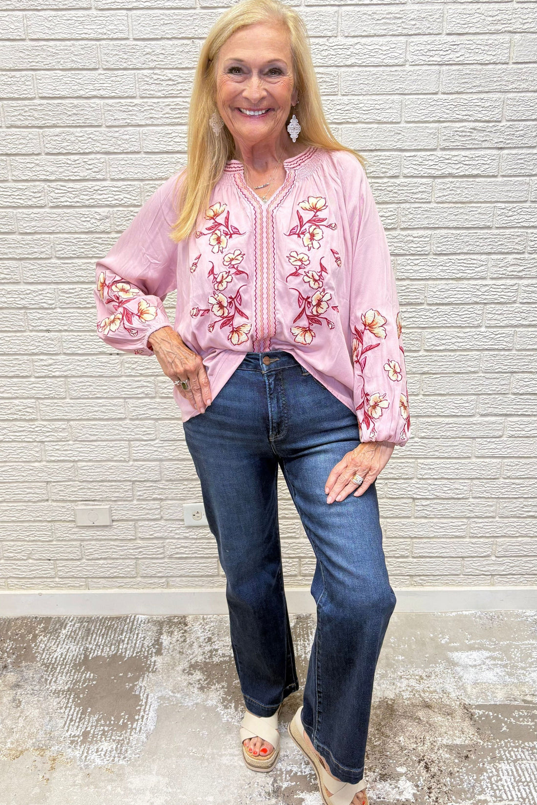 Embroidery Detailed Woven Top- By Easel