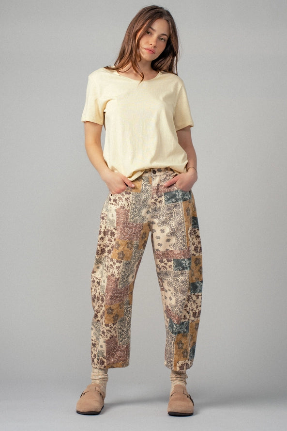 Boho Patchwork Barrell Leg Pants By Urban Daizy
