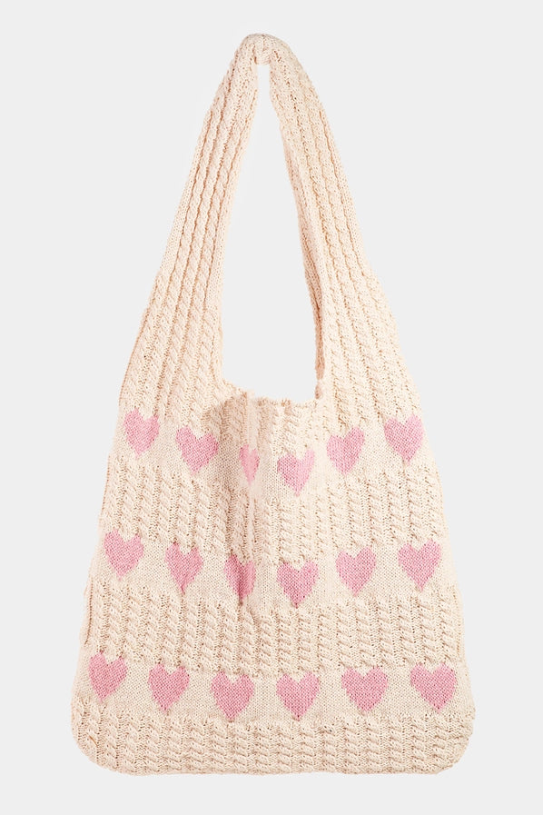 Crochet Knit Hearts Tote Bag