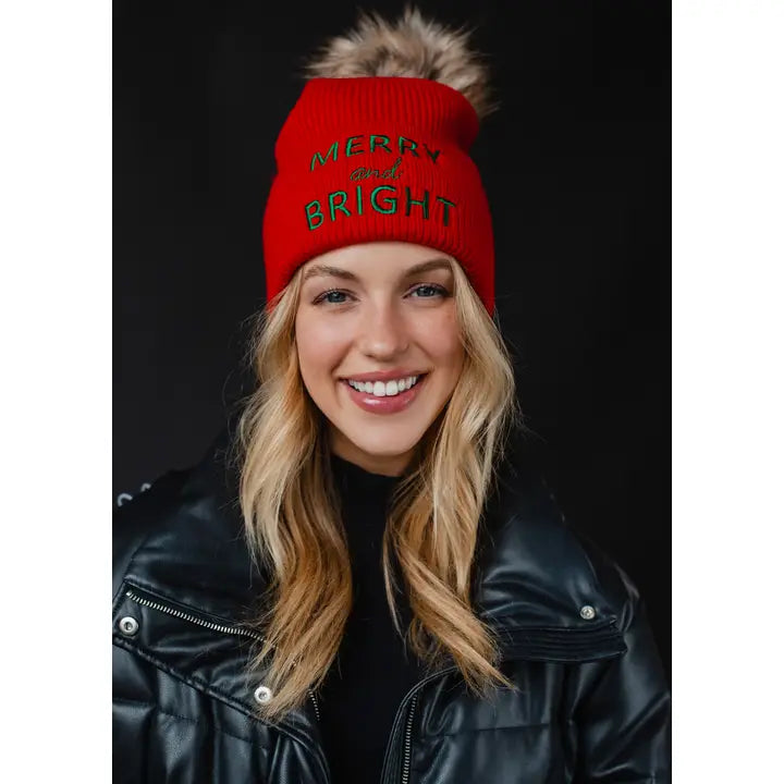 Red Merry & Bright Knit Pom Hat