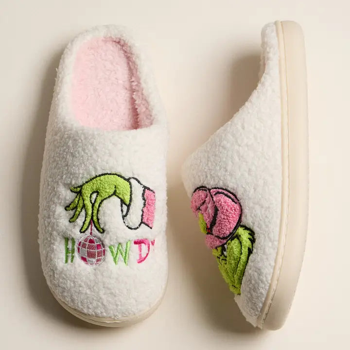 Holiday Slippers with Grinch Embroidery Christmas Gift