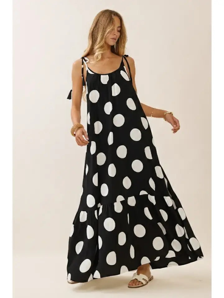 Black Polka Dot Maxi Dress By Oddi