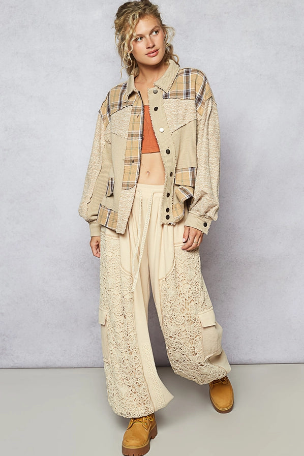 Multi Fabrication Plaid Contrast Casual Jacket By Pol