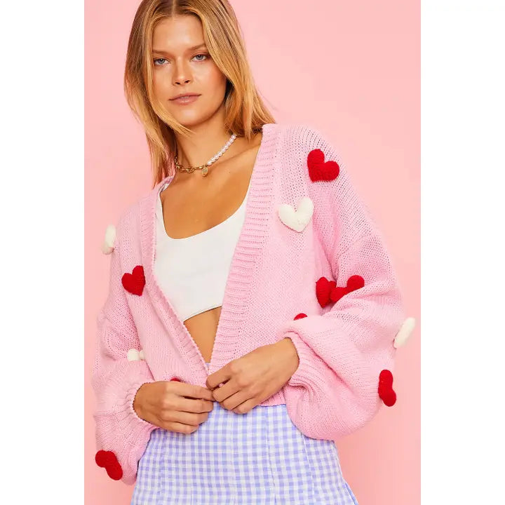 3D Heart Crop Cardigan