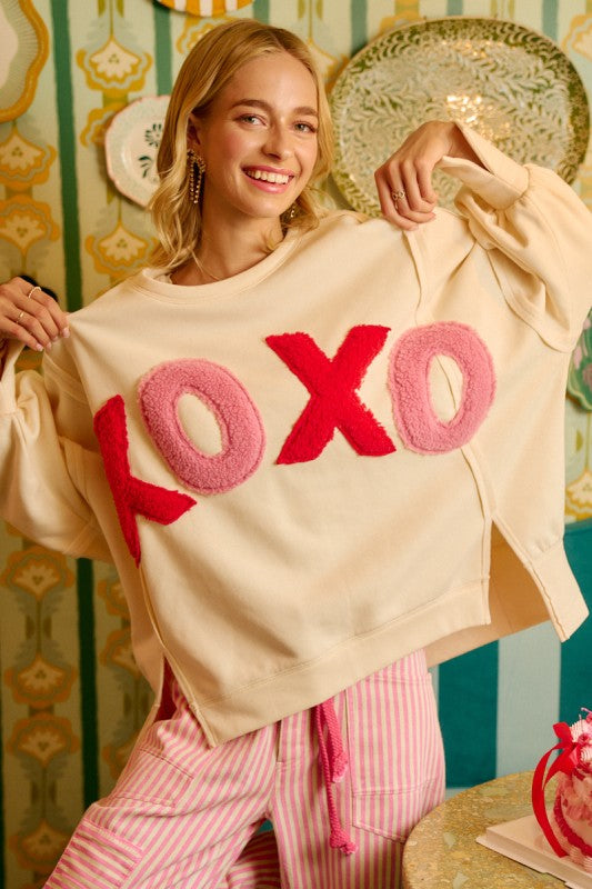 Xoxo Fleece Patchwork Oversized Top By BiBi