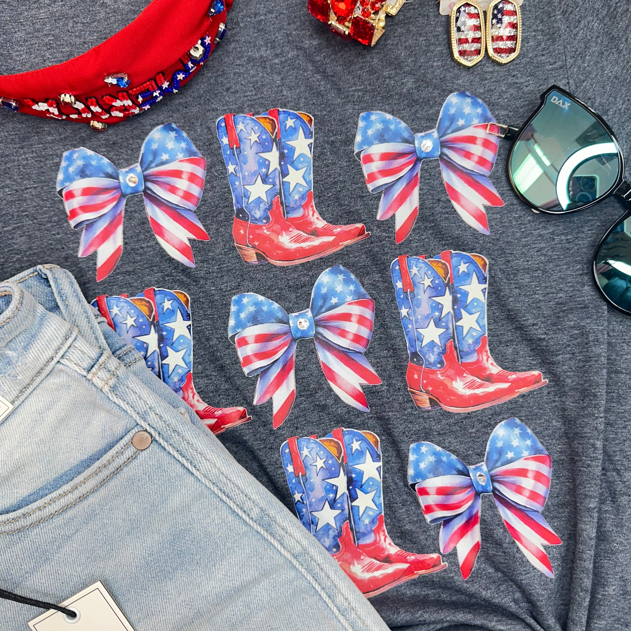 Boots and 4th of July Bows Graphic Tee