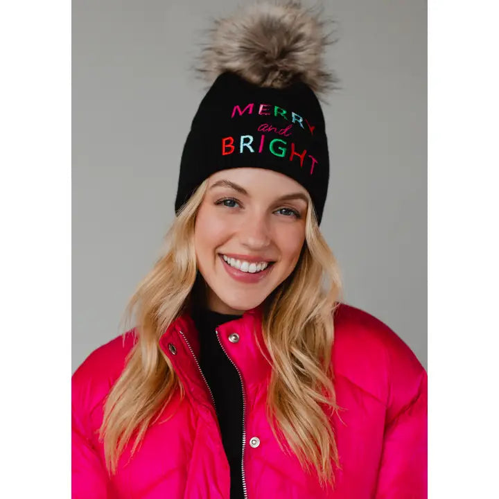 Black Merry & Bright Knit Pom Hat