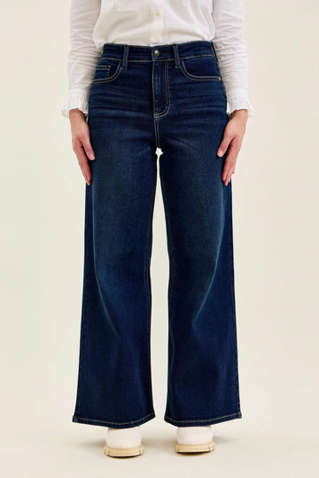 Petite- Judy Blue High Waist Lux Dark Twighlight Retro Wide Leg Denim Jeans 82748