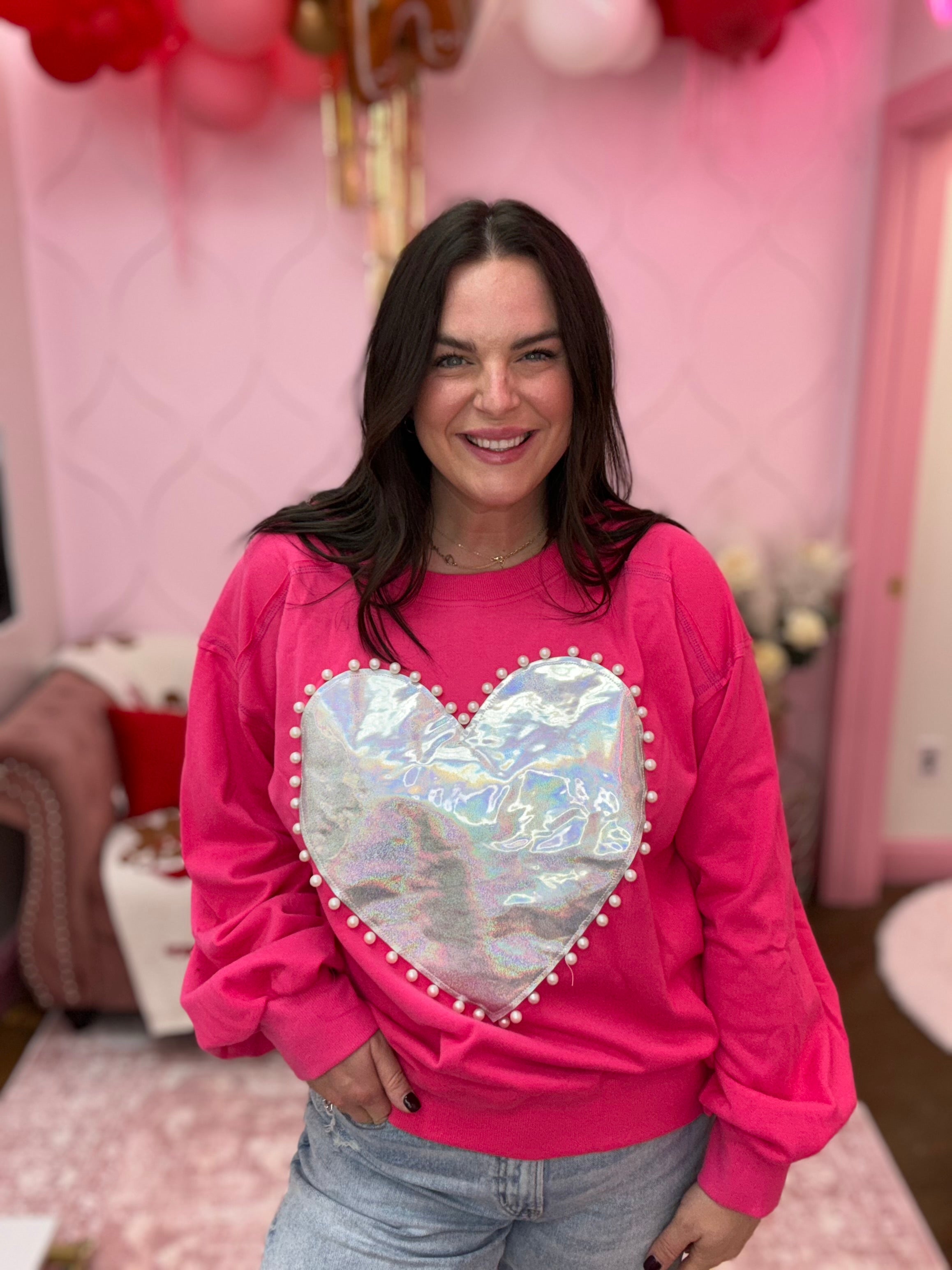 Pearl Edged Metallic Heart Pullover