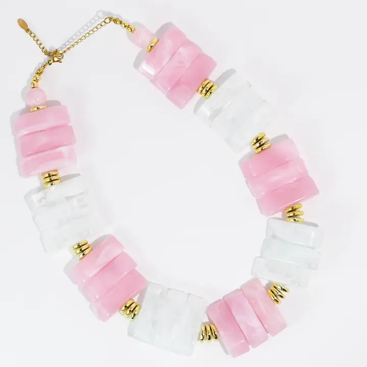 Glow Stone Pink/Clear Necklace By Treasure Jewels