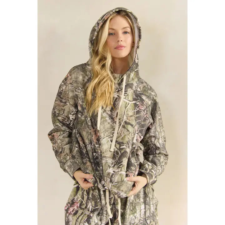 Camo Printed French Terry Hoodie By Veveret