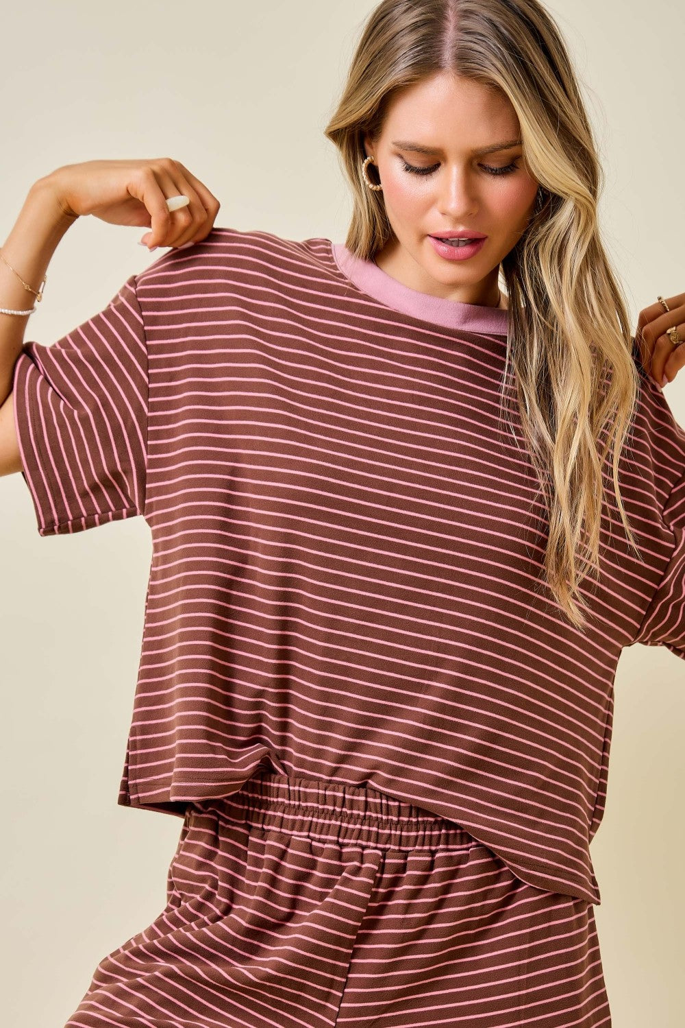 Cocoa Blush Striped Top By Day + Moon