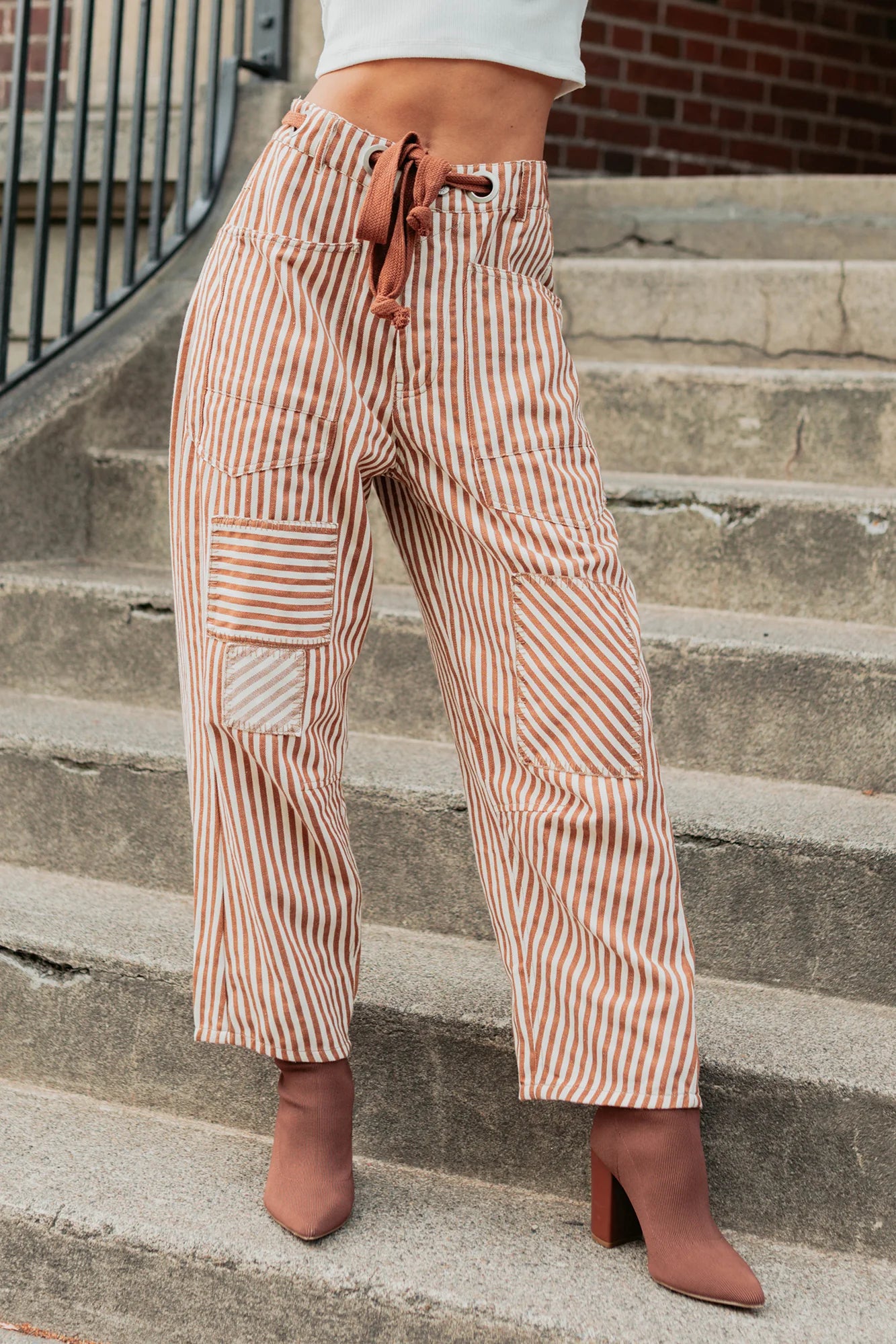 Striped Patchwork Barrel Pants By Eesome