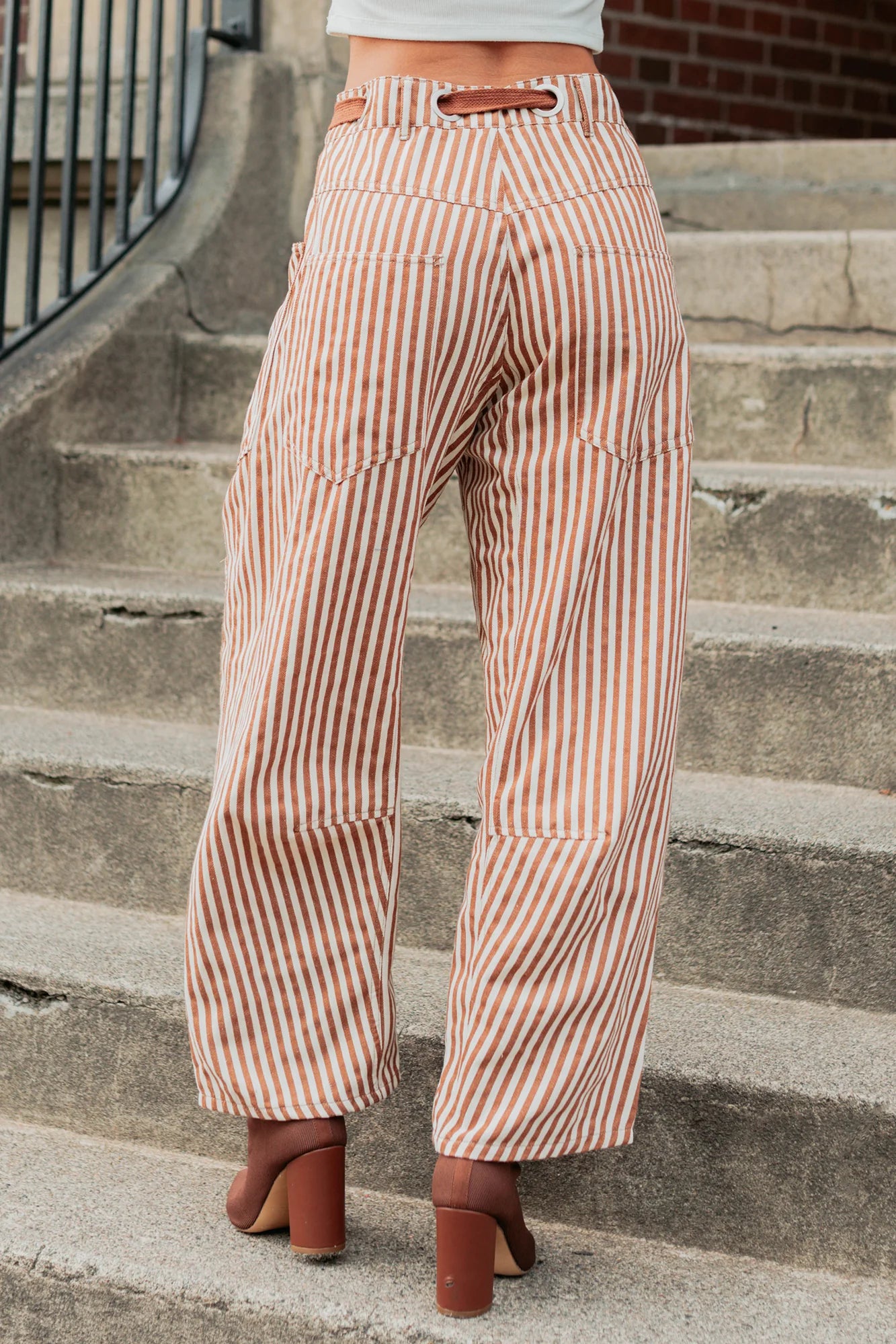 Striped Patchwork Barrel Pants By Eesome
