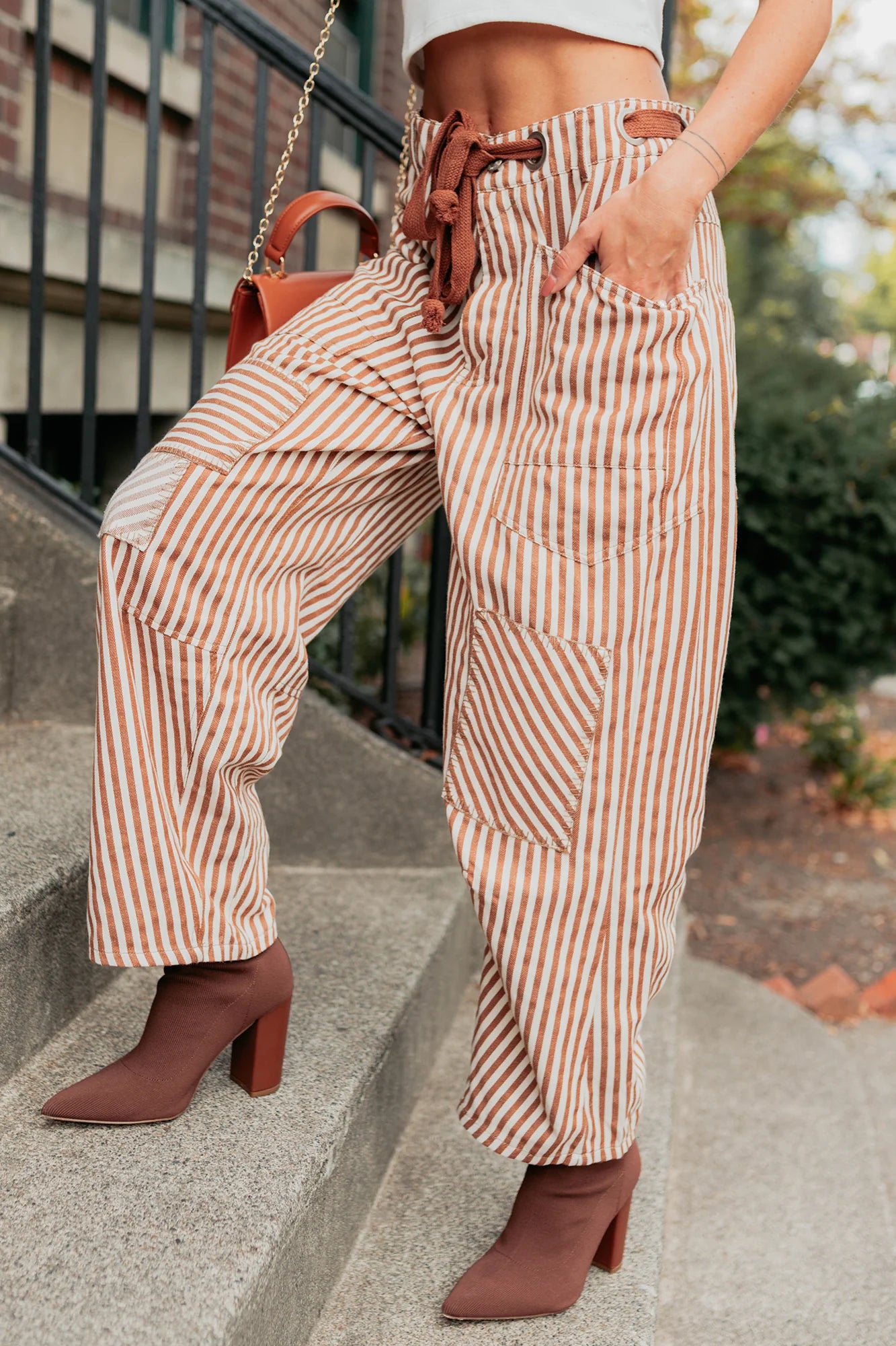 Striped Patchwork Barrel Pants By Eesome