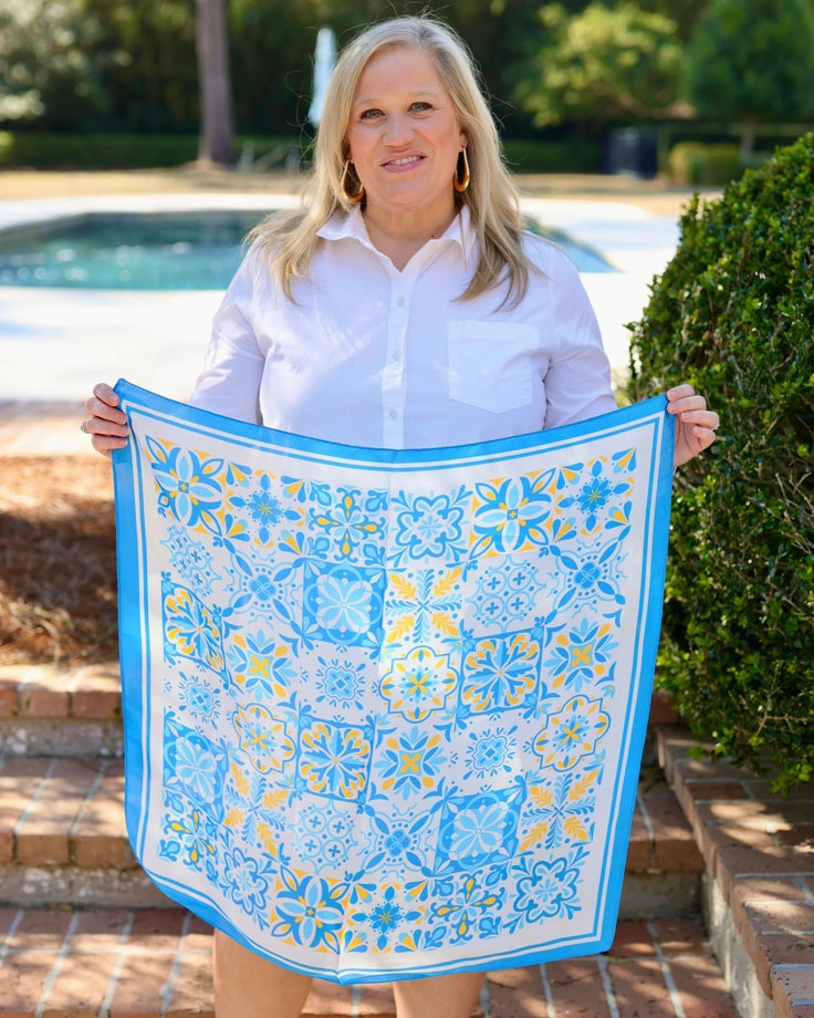 Sorrento Mosaic Print Scarf Blue By Caroline Hill